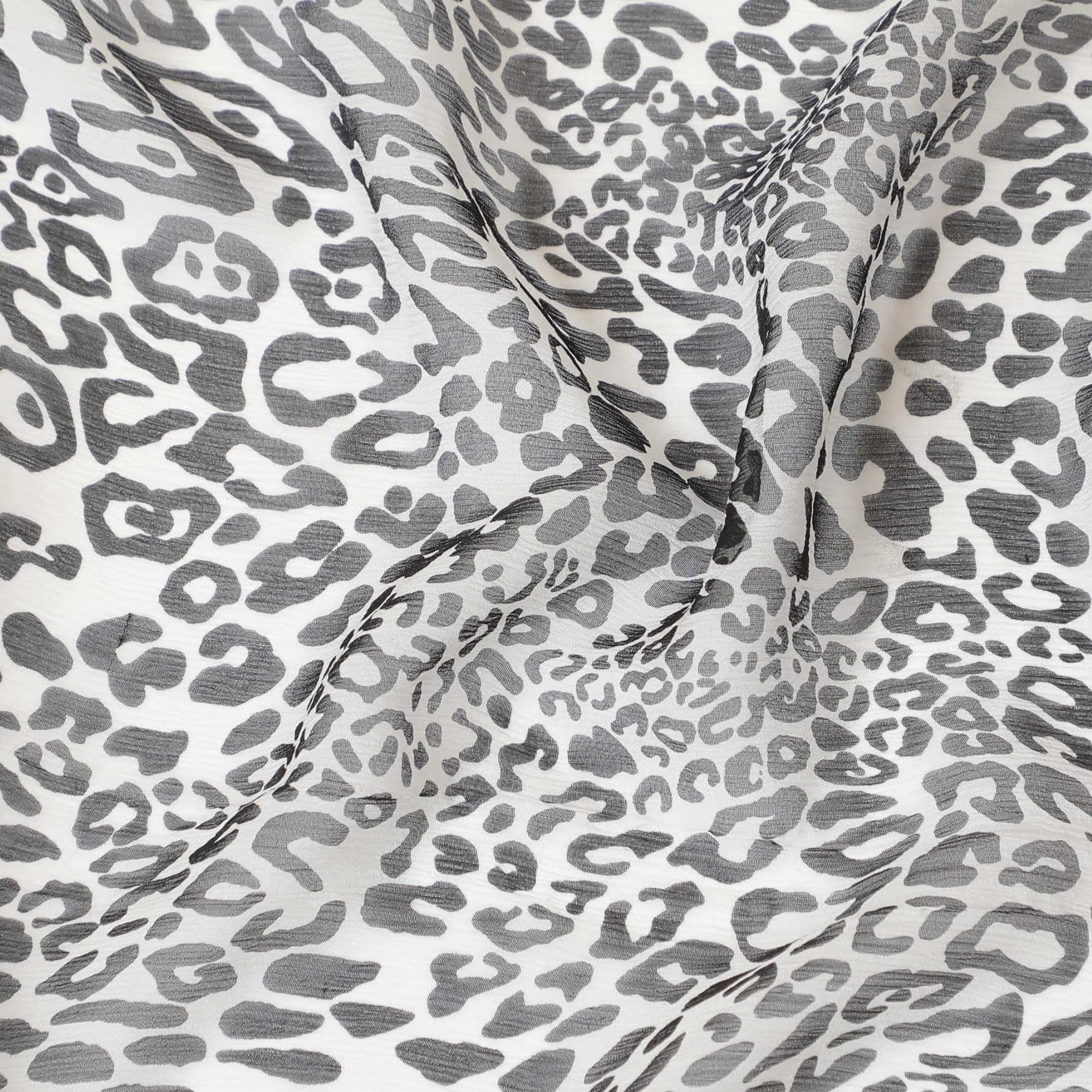 Silver pure silk chiffon fabric with black print in animal skin design-D9303