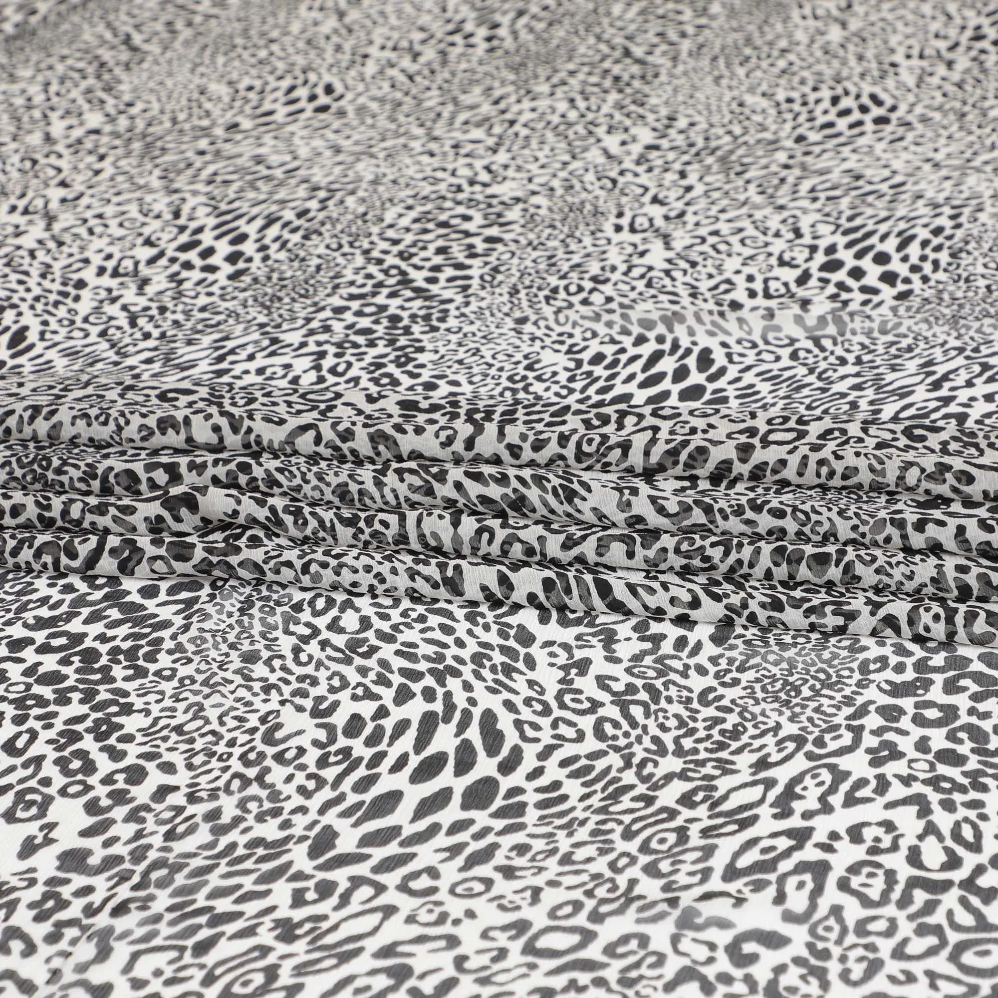 Silver pure silk chiffon fabric with black print in animal skin design-D9303