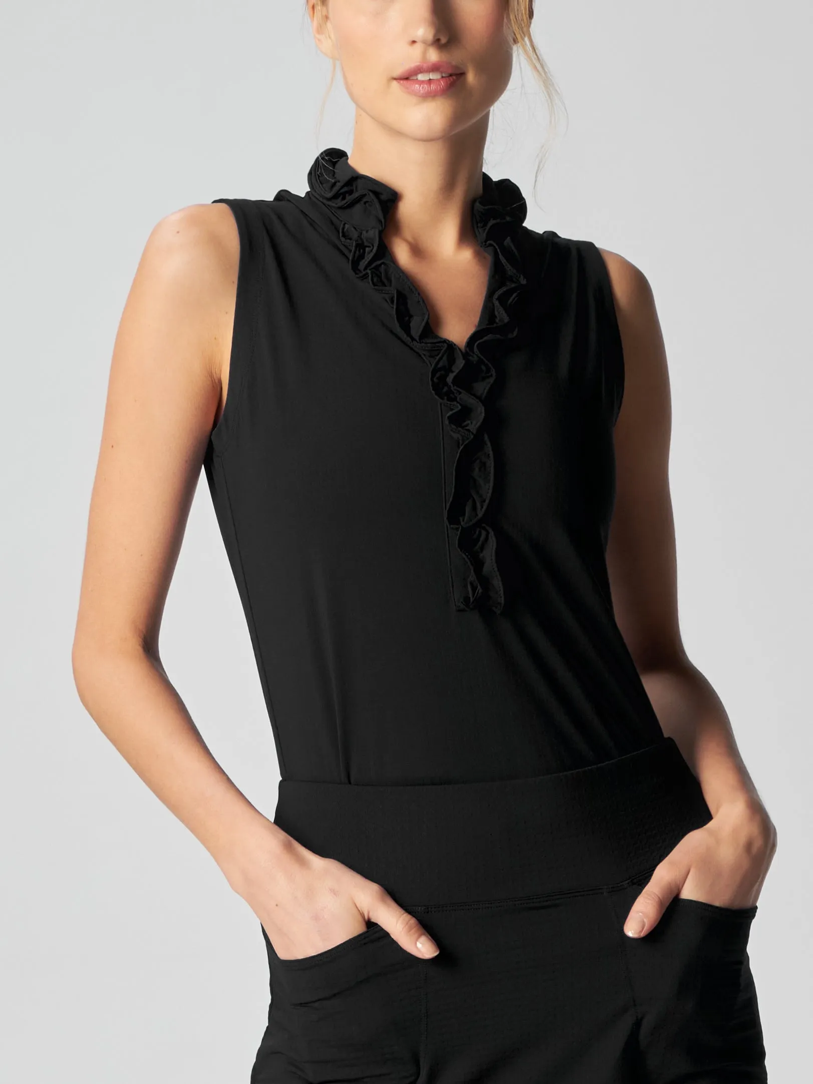 Sleeveless Ruffle Top In Black