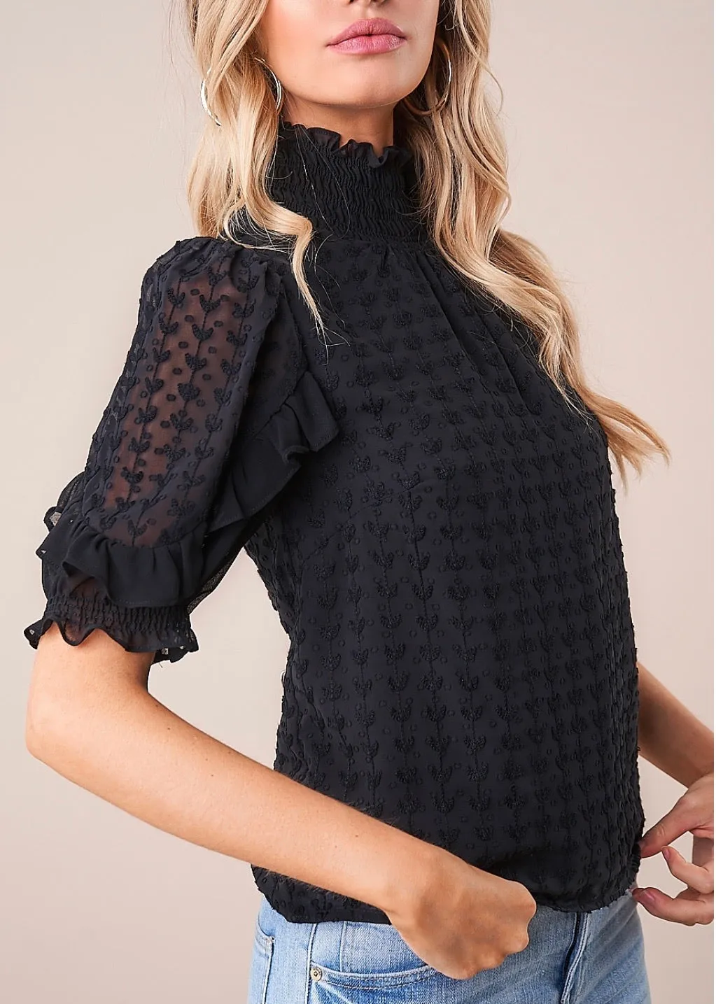 Smocked Mock Blouse