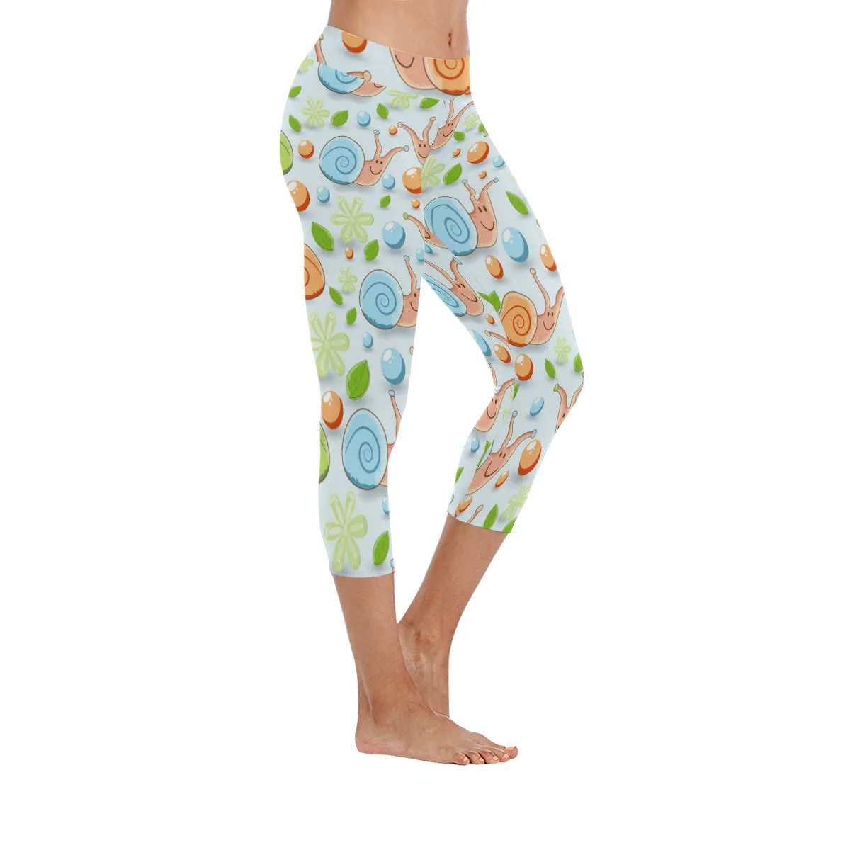 Snails Pattern Women's Low Rise Capri Leggings (Invisible Stitch)