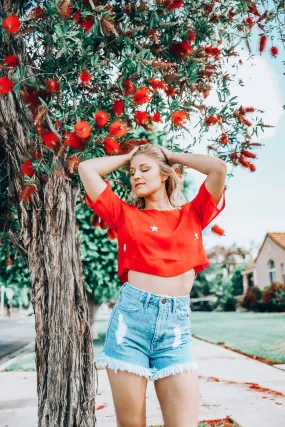 Star Mesh T-Shirt Red