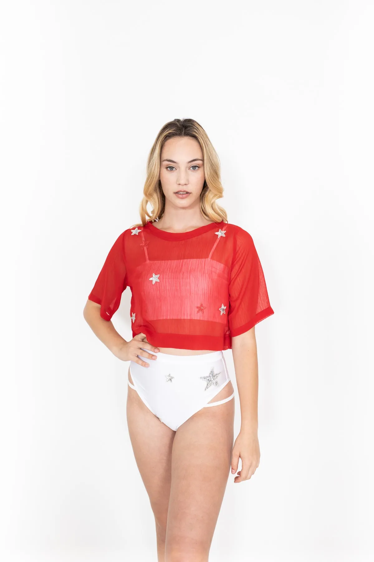 Star Mesh T-Shirt Red