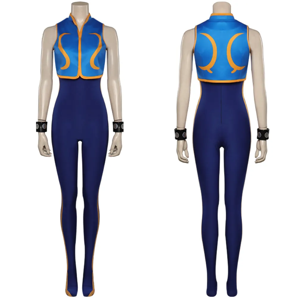 Street Fighter Chun-Li Women Jumpsuit Headband Outfits Halloween Carnival Cosplay Costume