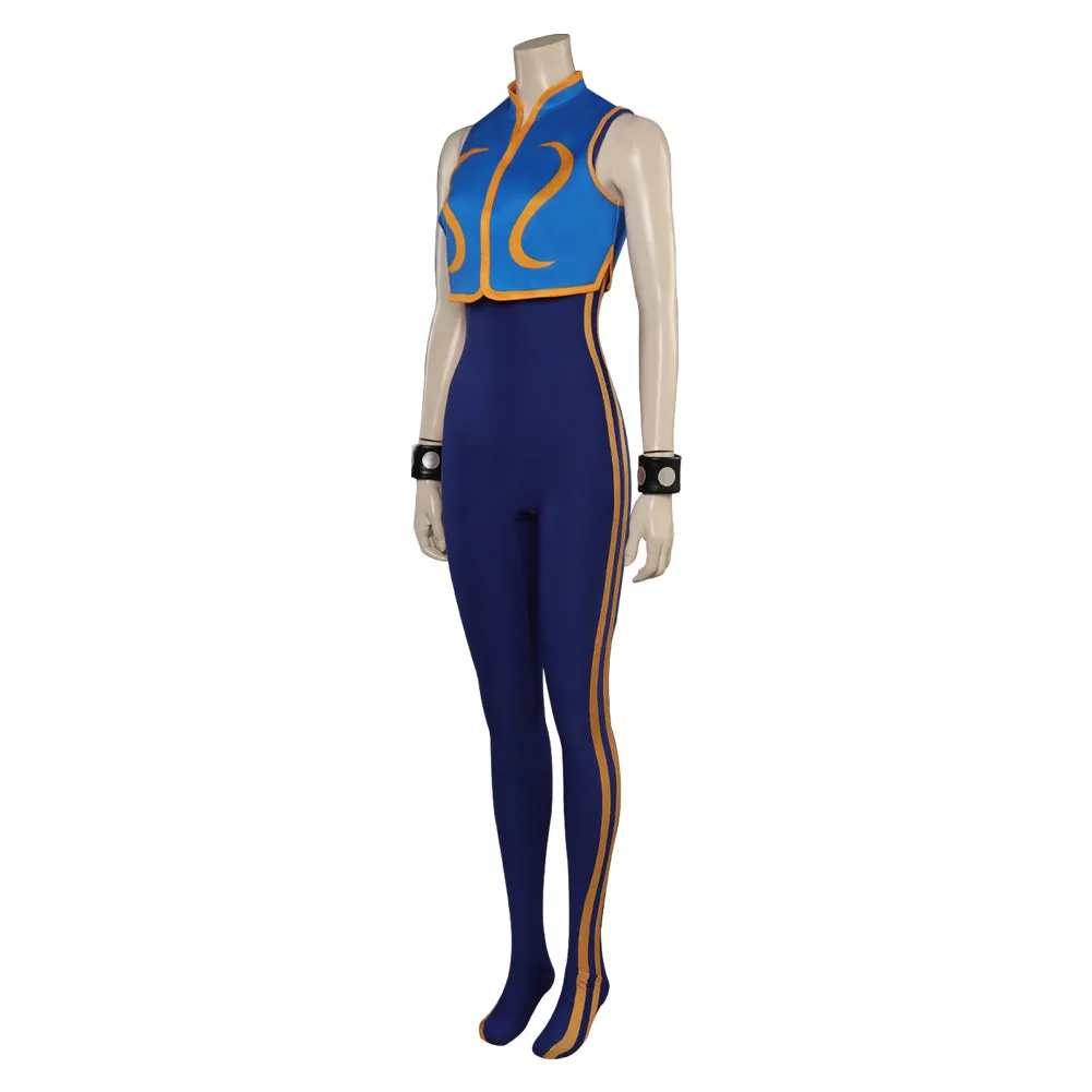 Street Fighter Chun-Li Women Jumpsuit Headband Outfits Halloween Carnival Cosplay Costume