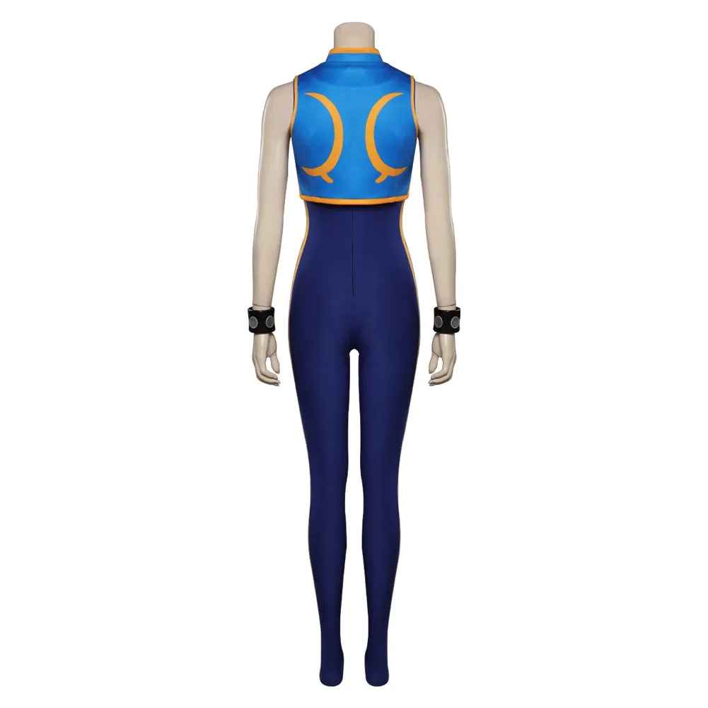 Street Fighter Chun-Li Women Jumpsuit Headband Outfits Halloween Carnival Cosplay Costume