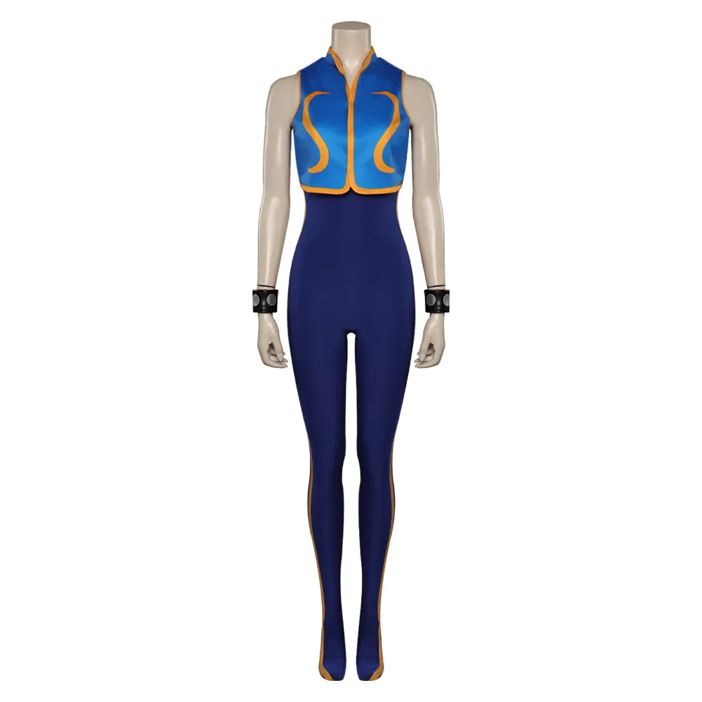 Street Fighter Chun-Li Women Jumpsuit Headband Outfits Halloween Carnival Cosplay Costume