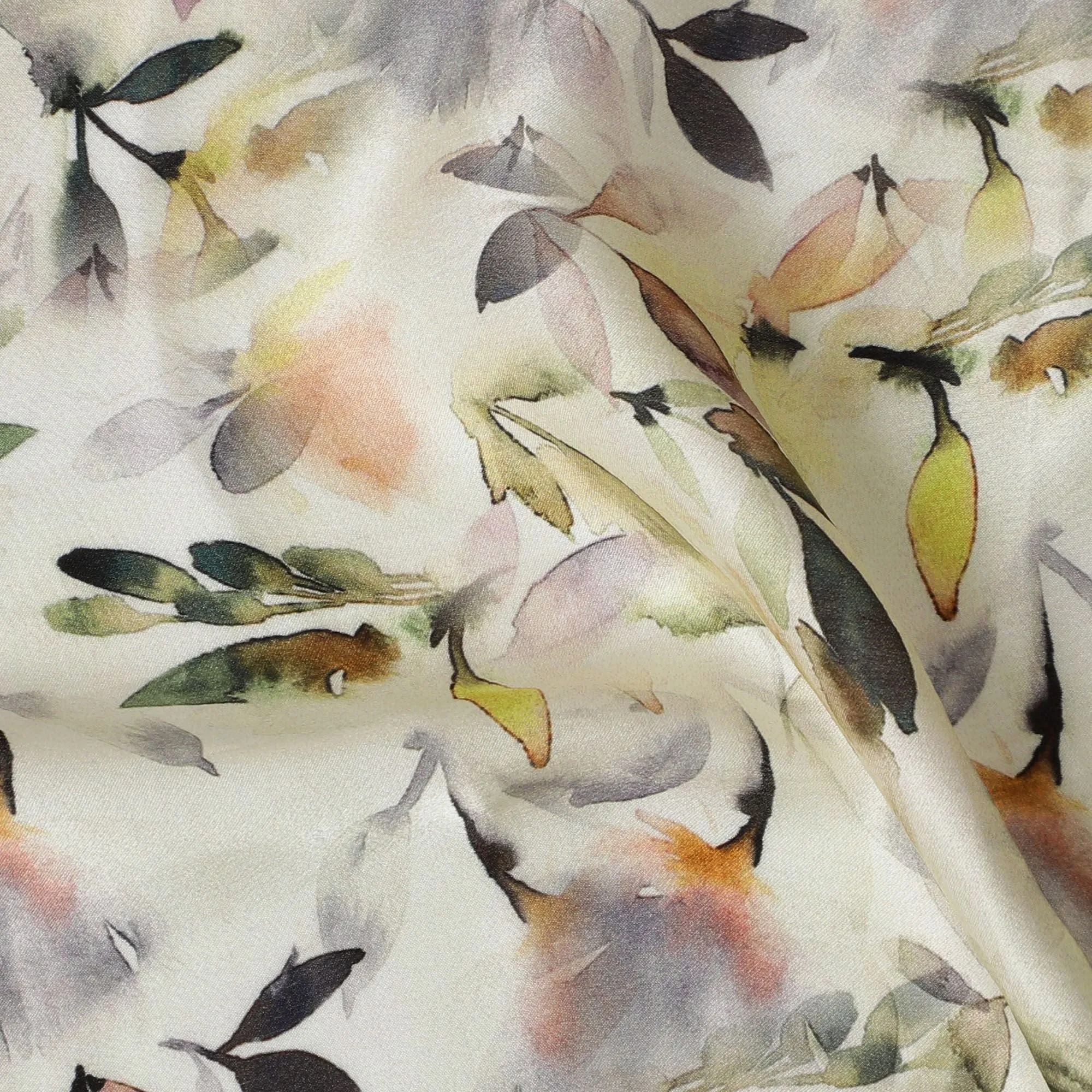 Summer Breeze Floral Silk Satin Fabric - Airy Print, 110cm Width, Premium Indian Silk-D17709