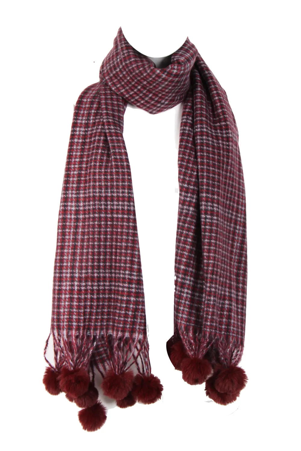 Tartan Print Woolly Scarf with Faux Fur Pom Pom