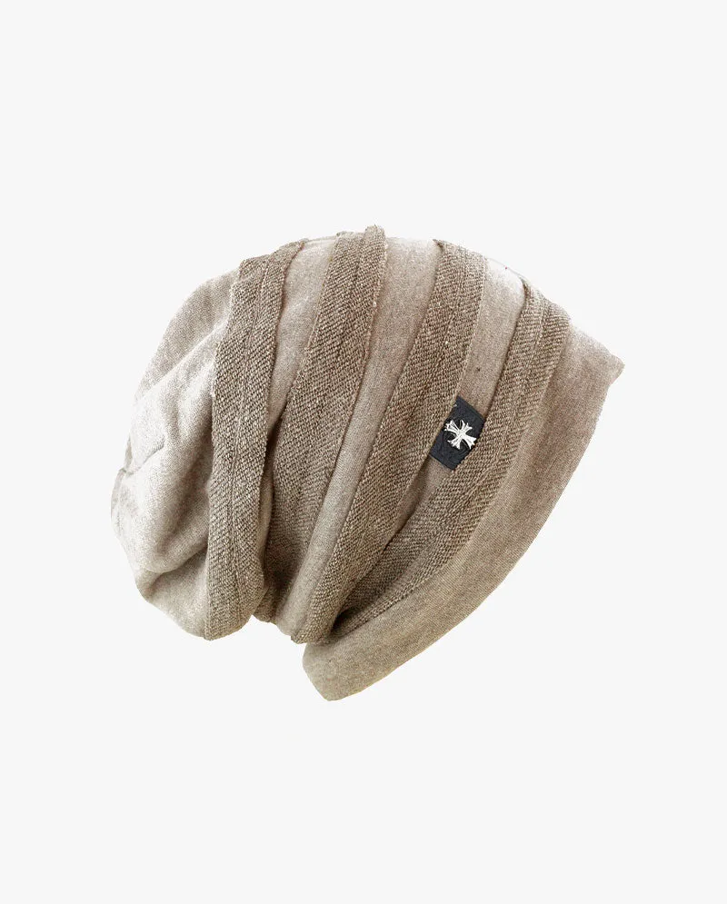 The Hat Depot - Vintage Long Slouchy Baggy Cross Badge Lined Beanie