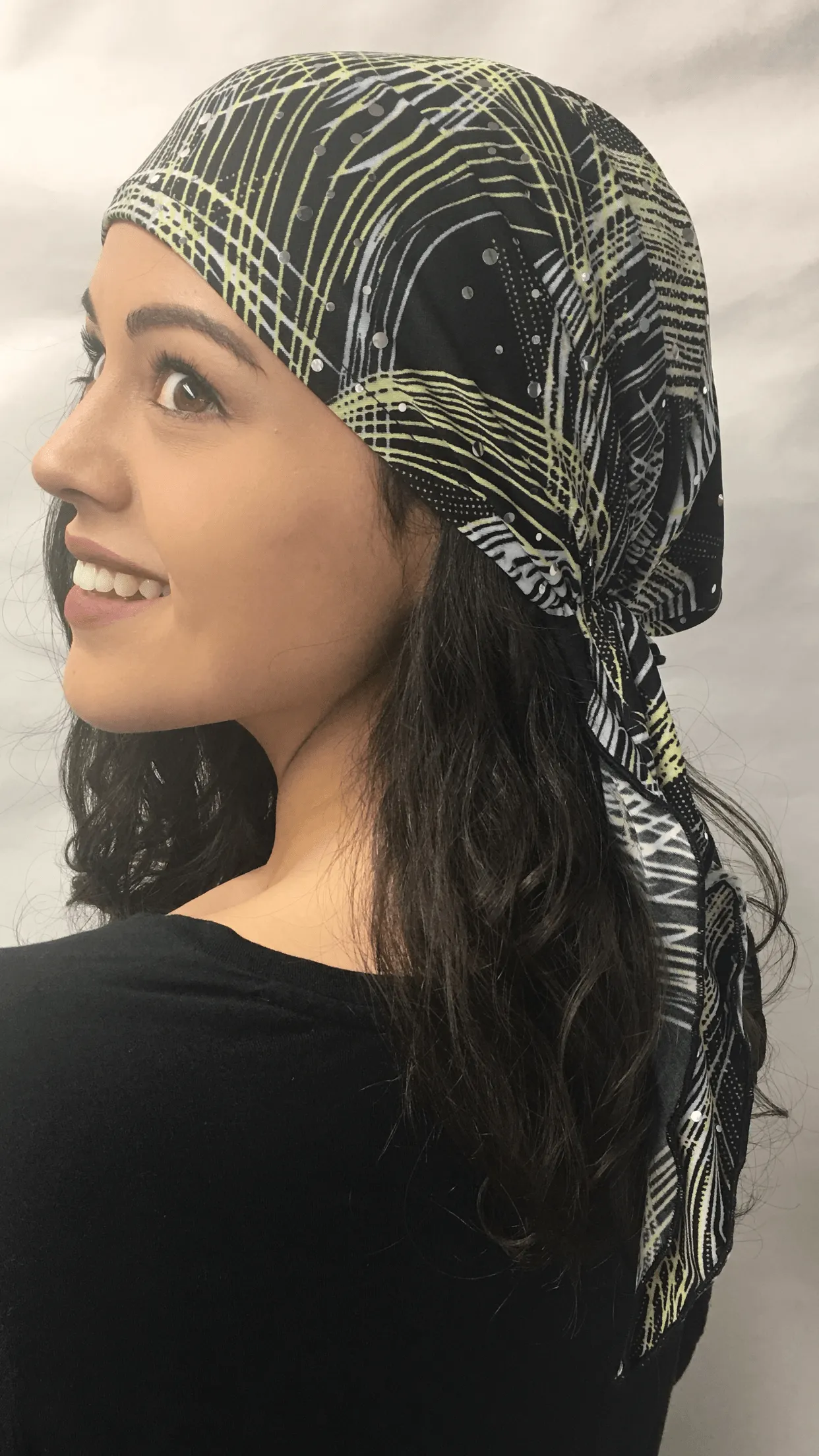 Tie Back Hat Black White Yellow Lycra Pre-Tied Hair Scarf Hijab Covering  Headwear hugs