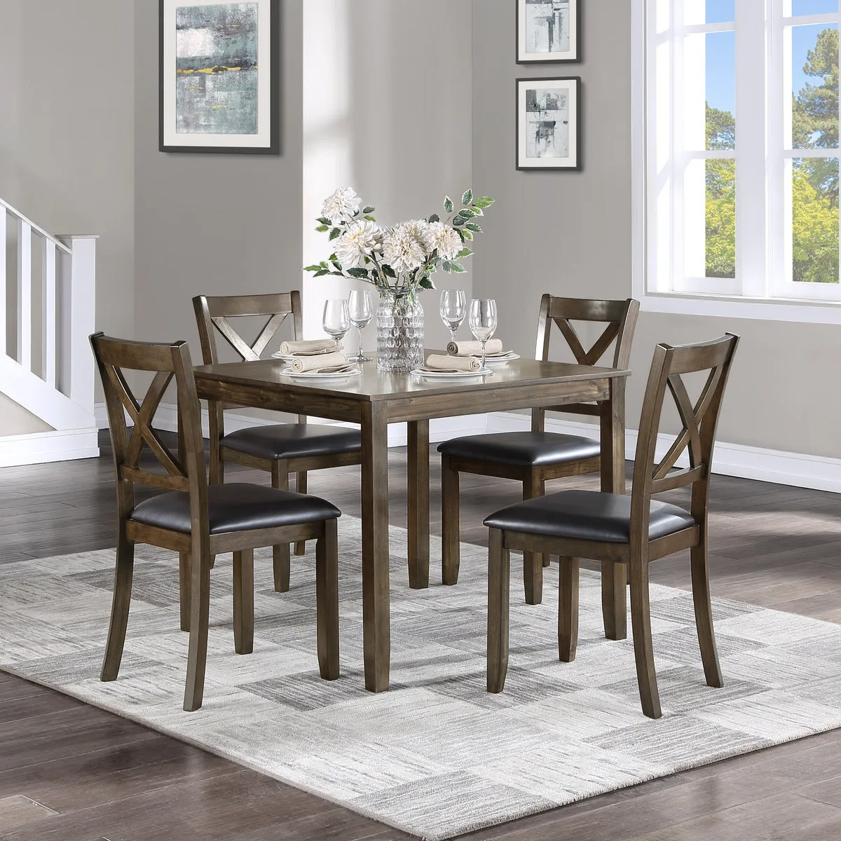 Transitional X-Back Dining Set with Faux Leather Seating