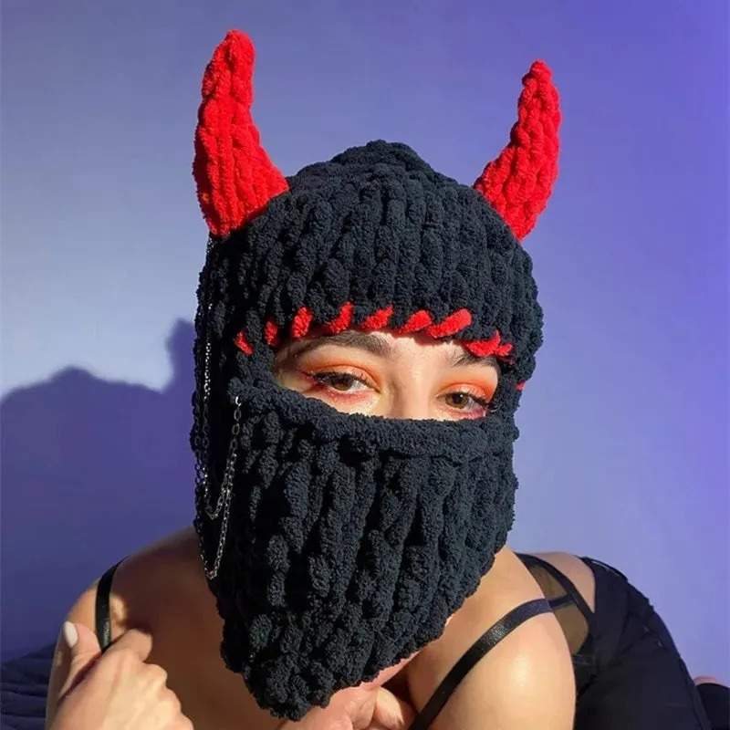 Trendy Knit Bunny Ears Face Cover Mask