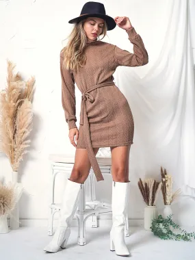 Turtleneck Cable Knit Sweater Dress