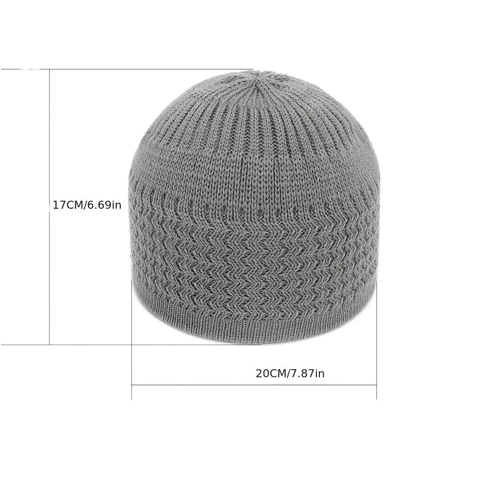 Unisex Acrylic Knitted Beanie Cap - Soft, Warm, Wavy Jacquard Dome Design - Ideal Gift for Spring and Autumn, Muslim Pullover Style, Casual Wear for Men and Women