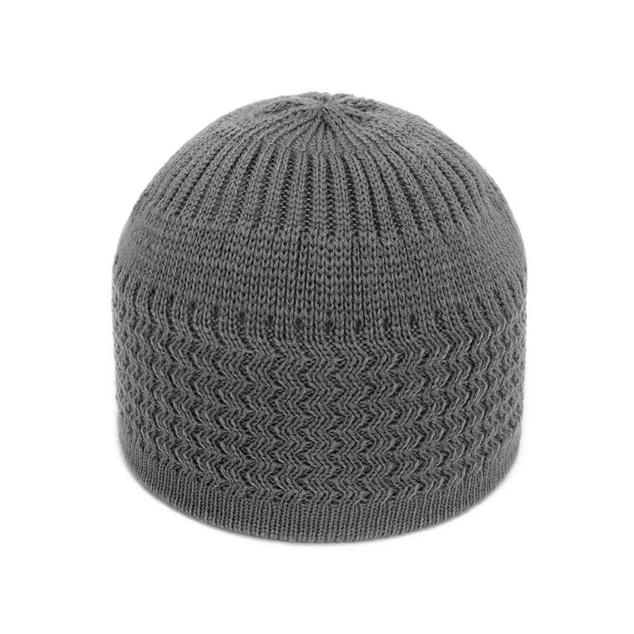 Unisex Acrylic Knitted Beanie Cap - Soft, Warm, Wavy Jacquard Dome Design - Ideal Gift for Spring and Autumn, Muslim Pullover Style, Casual Wear for Men and Women