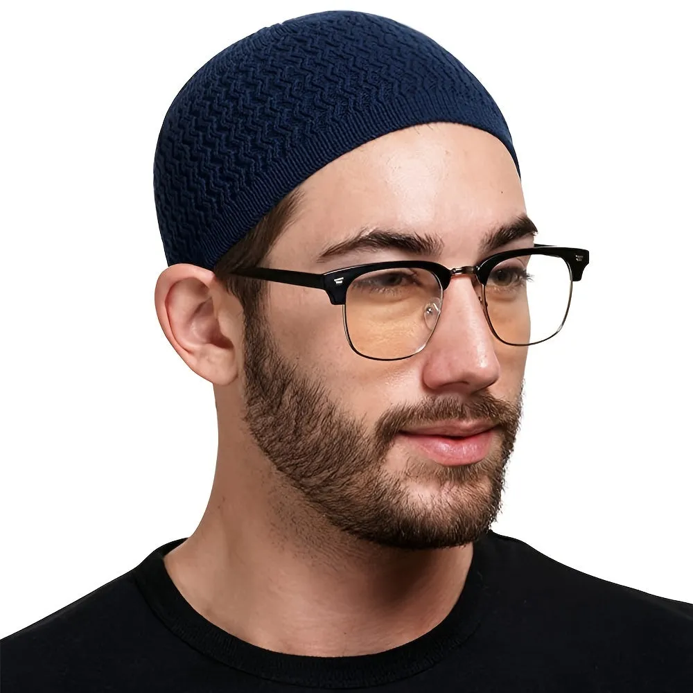 Unisex Acrylic Knitted Beanie Cap - Soft, Warm, Wavy Jacquard Dome Design - Ideal Gift for Spring and Autumn, Muslim Pullover Style, Casual Wear for Men and Women