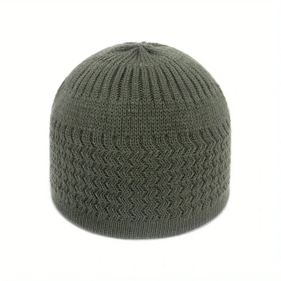 Unisex Acrylic Knitted Beanie Cap - Soft, Warm, Wavy Jacquard Dome Design - Ideal Gift for Spring and Autumn, Muslim Pullover Style, Casual Wear for Men and Women