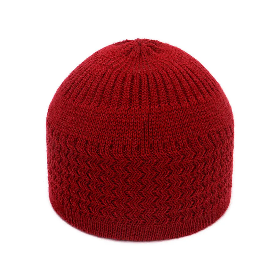 Unisex Acrylic Knitted Beanie Cap - Soft, Warm, Wavy Jacquard Dome Design - Ideal Gift for Spring and Autumn, Muslim Pullover Style, Casual Wear for Men and Women