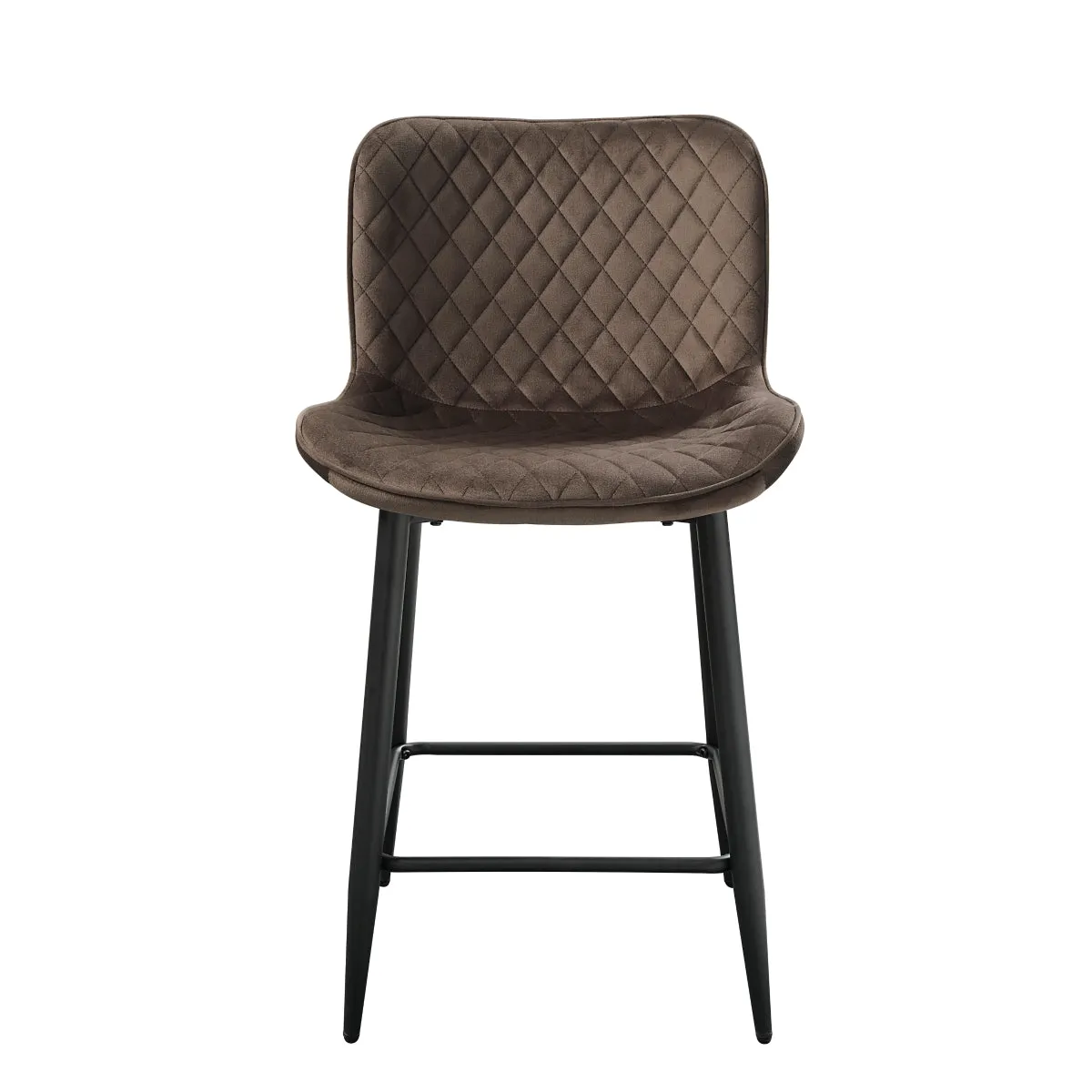 Velvet Brown Quilted Counter Height Chair with Black Metal Base