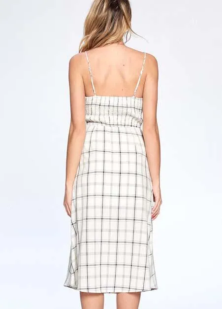 Victoire Plaid Tie Front Midi Dress