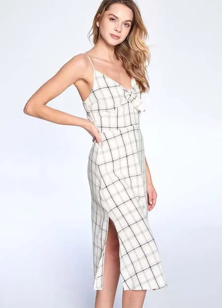 Victoire Plaid Tie Front Midi Dress