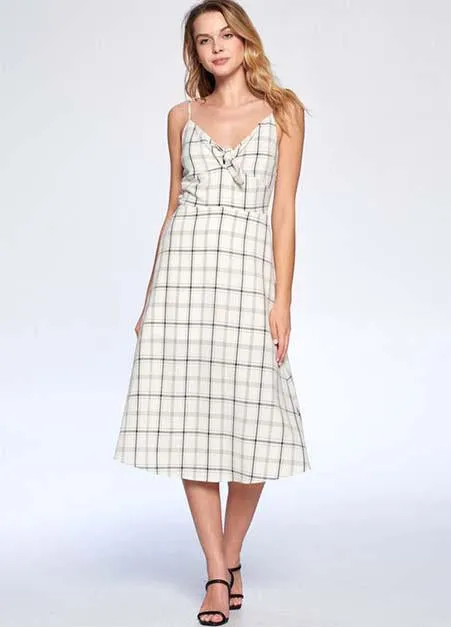 Victoire Plaid Tie Front Midi Dress