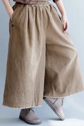 Vintage Corduroy Wide Leg Pants Women Casual Trousers K2492