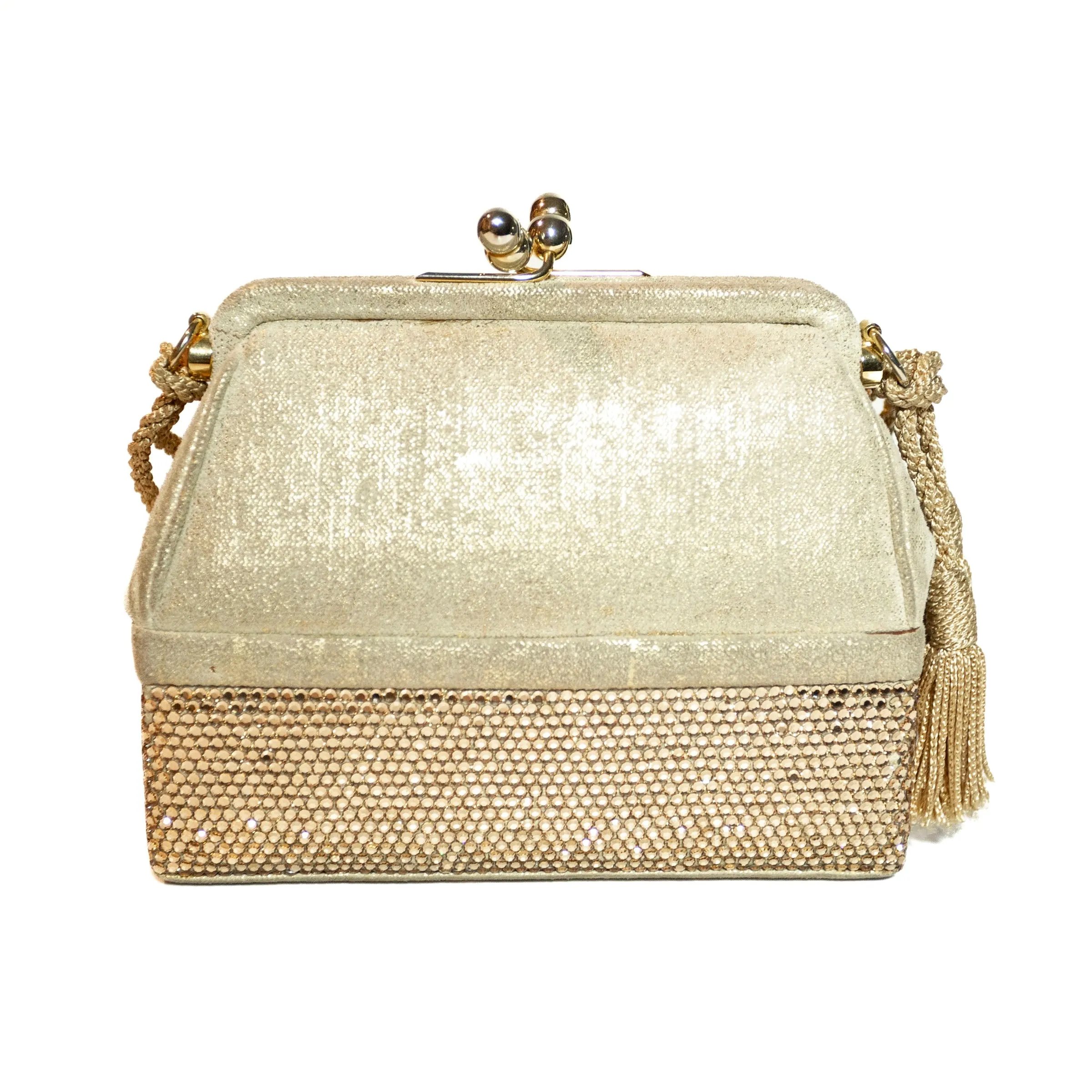 Vintage Gold Suede and Crystal Embellished Minaudière