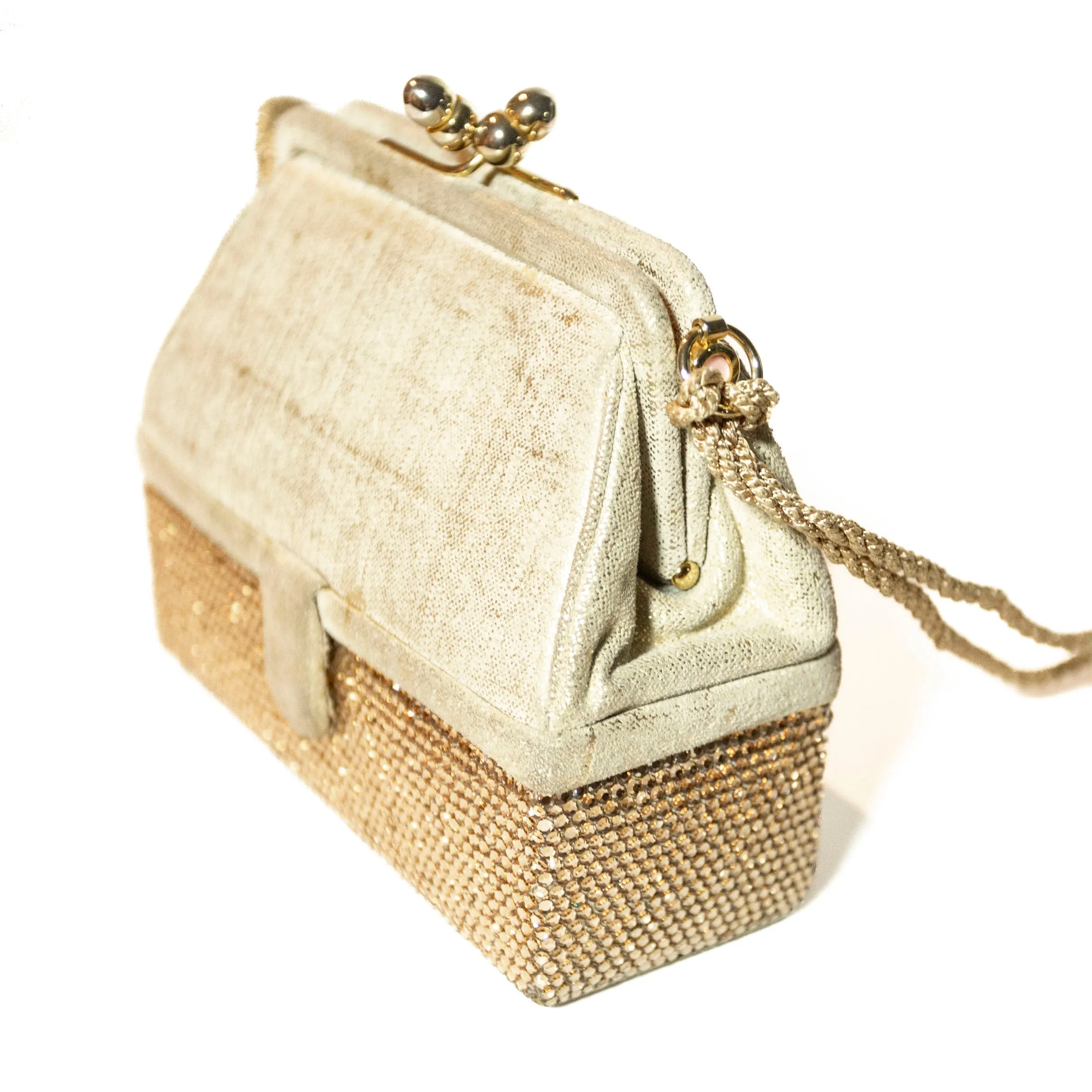 Vintage Gold Suede and Crystal Embellished Minaudière