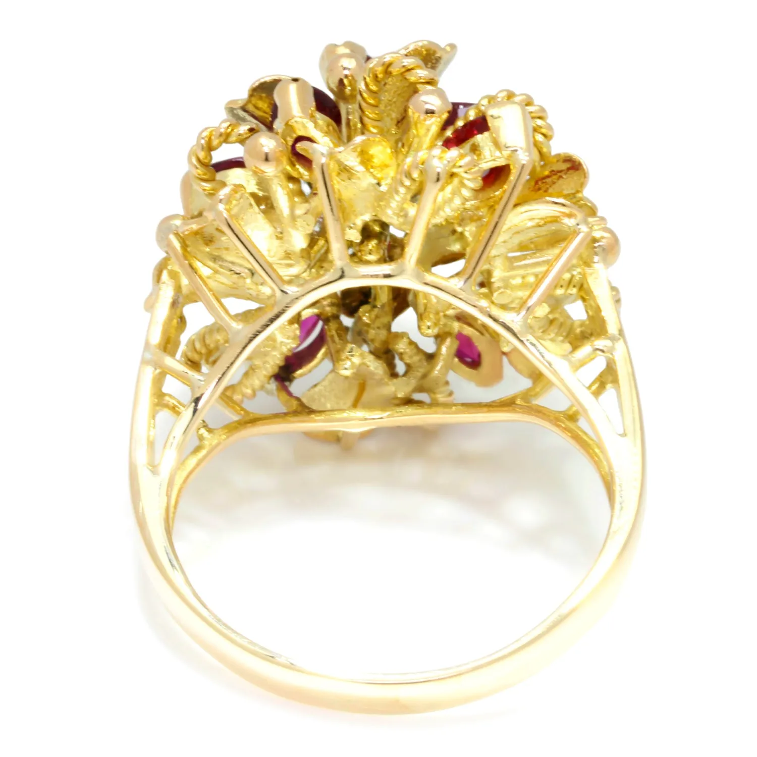 Vintage Ruby Flower Rope Ring 14K Yellow Gold 1.40ctw