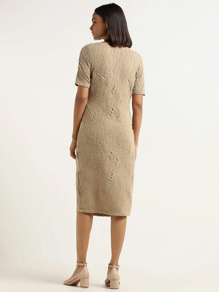 Wardrobe Beige Self-Patterned Dress