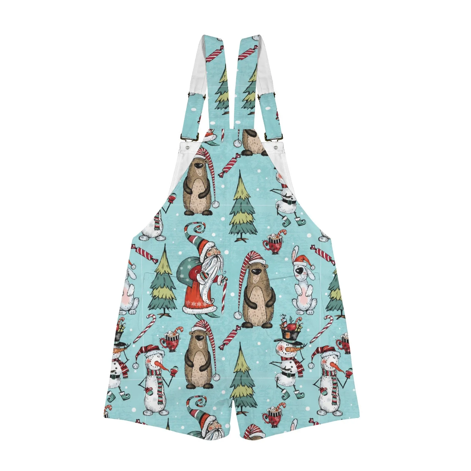 Whimsical Bear and snowman Emerson Easy-Wear Jumpsuit Unisex Shorts Suspender Jumpsuit