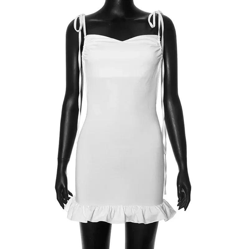 White Backless Spaghetti Straps Bodycon Party Summer Fashion Sleeveless Ruched 2024 Mini Dress