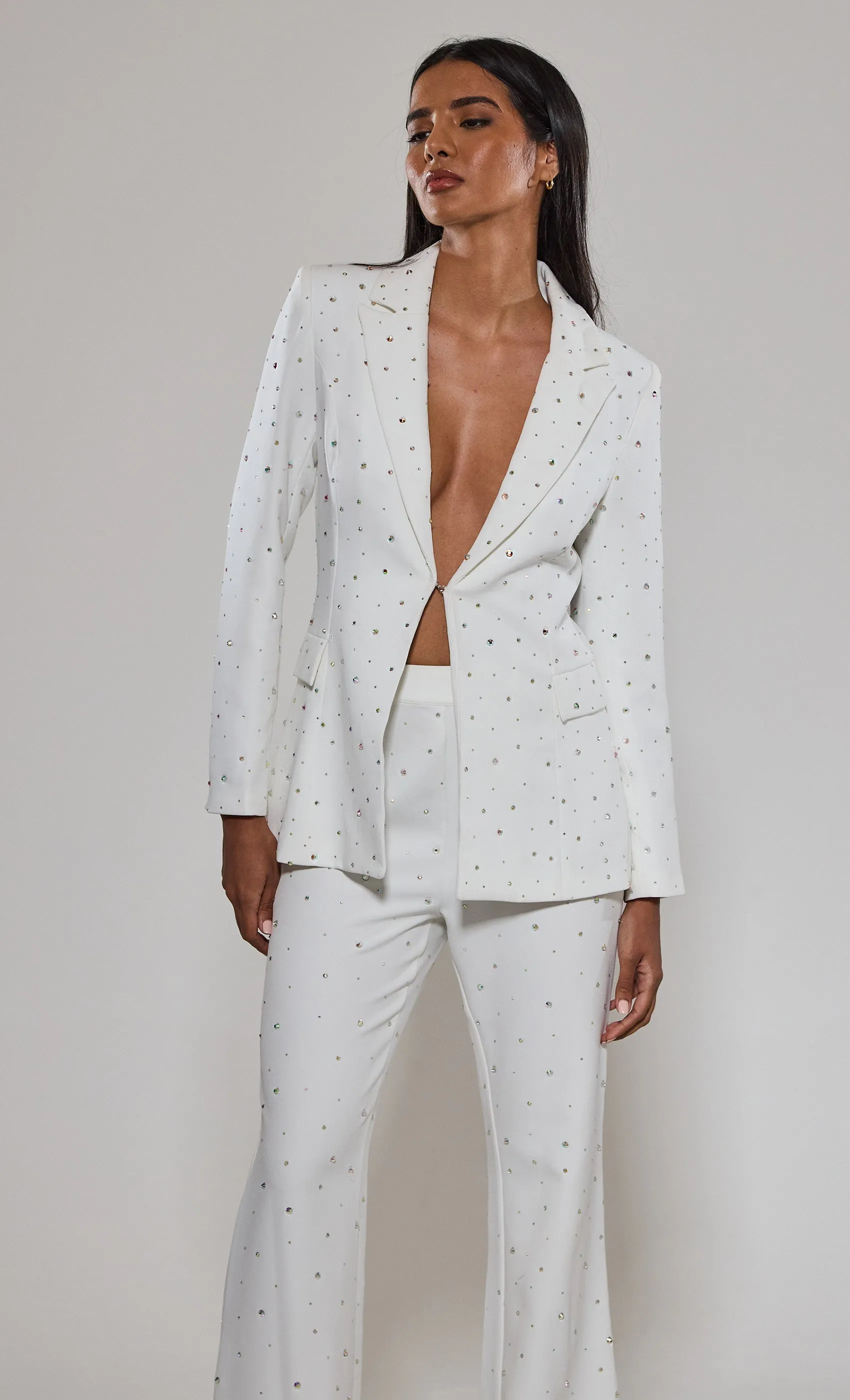 White Diamante Embellished Tailored Blazer