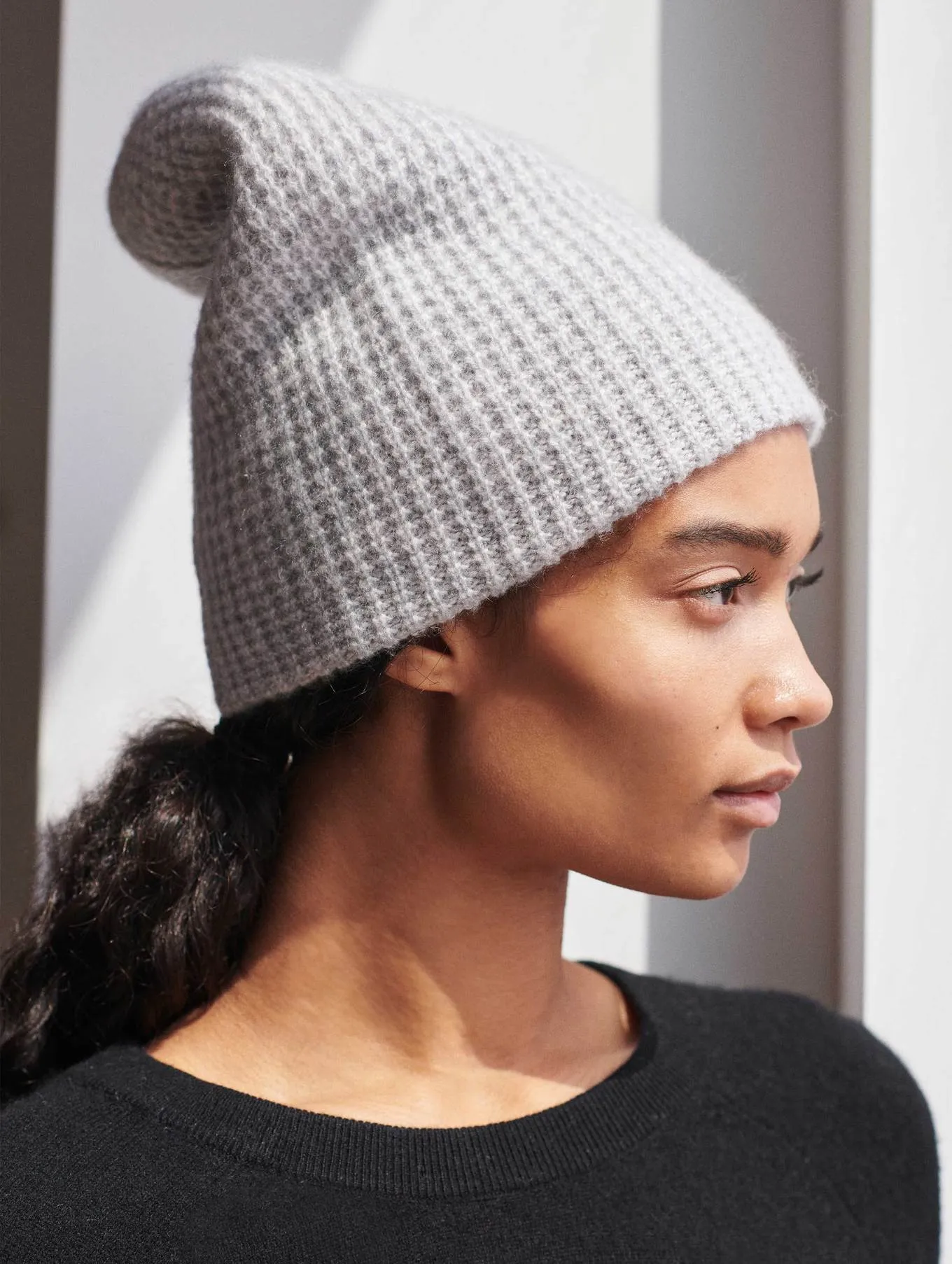 White   Warren - Cashmere Thermal Beanie in Misty Grey Heather