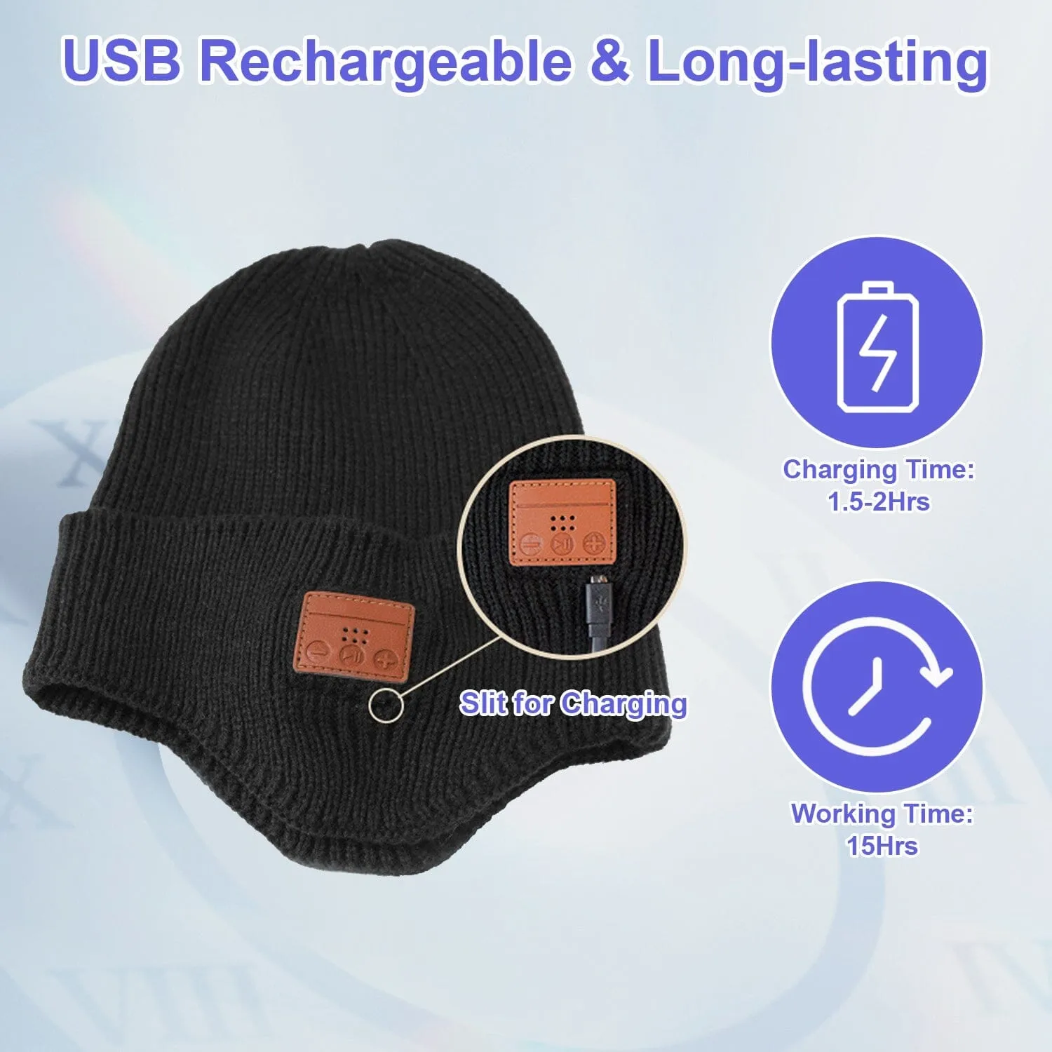 Wireless V5.0 Beanie Hat with Headphones USB Rechargeable