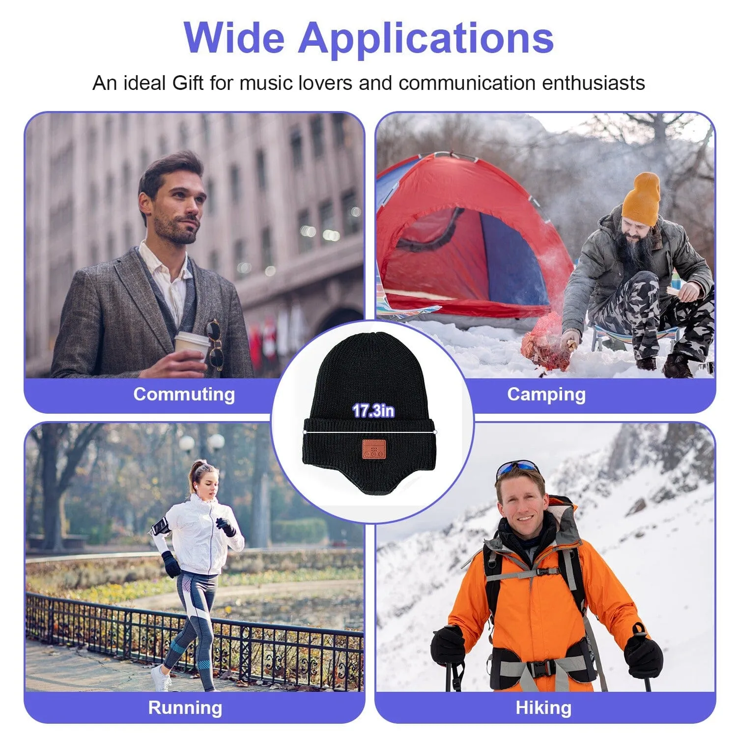 Wireless V5.0 Beanie Hat with Headphones USB Rechargeable