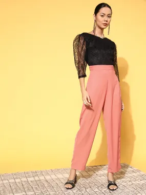 Women Pink & Black Lace Detail Jumpsuit