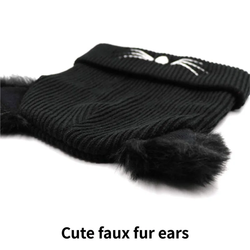 Women Winter Embroidered Cute Cat Ears Knitted Hat