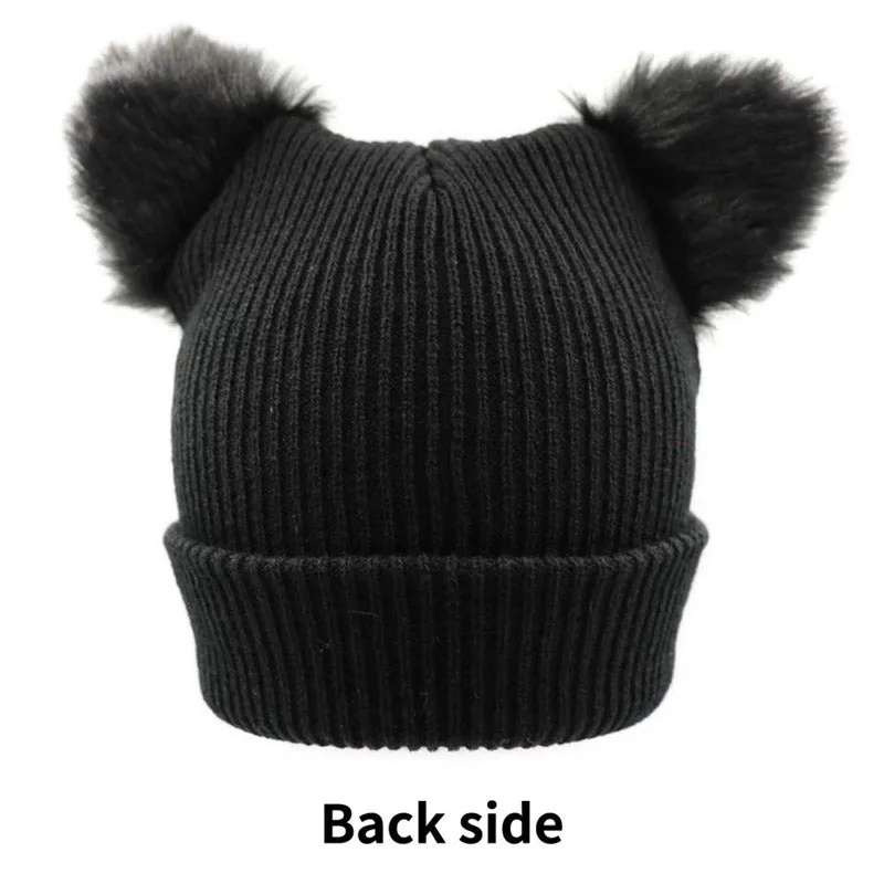 Women Winter Embroidered Cute Cat Ears Knitted Hat