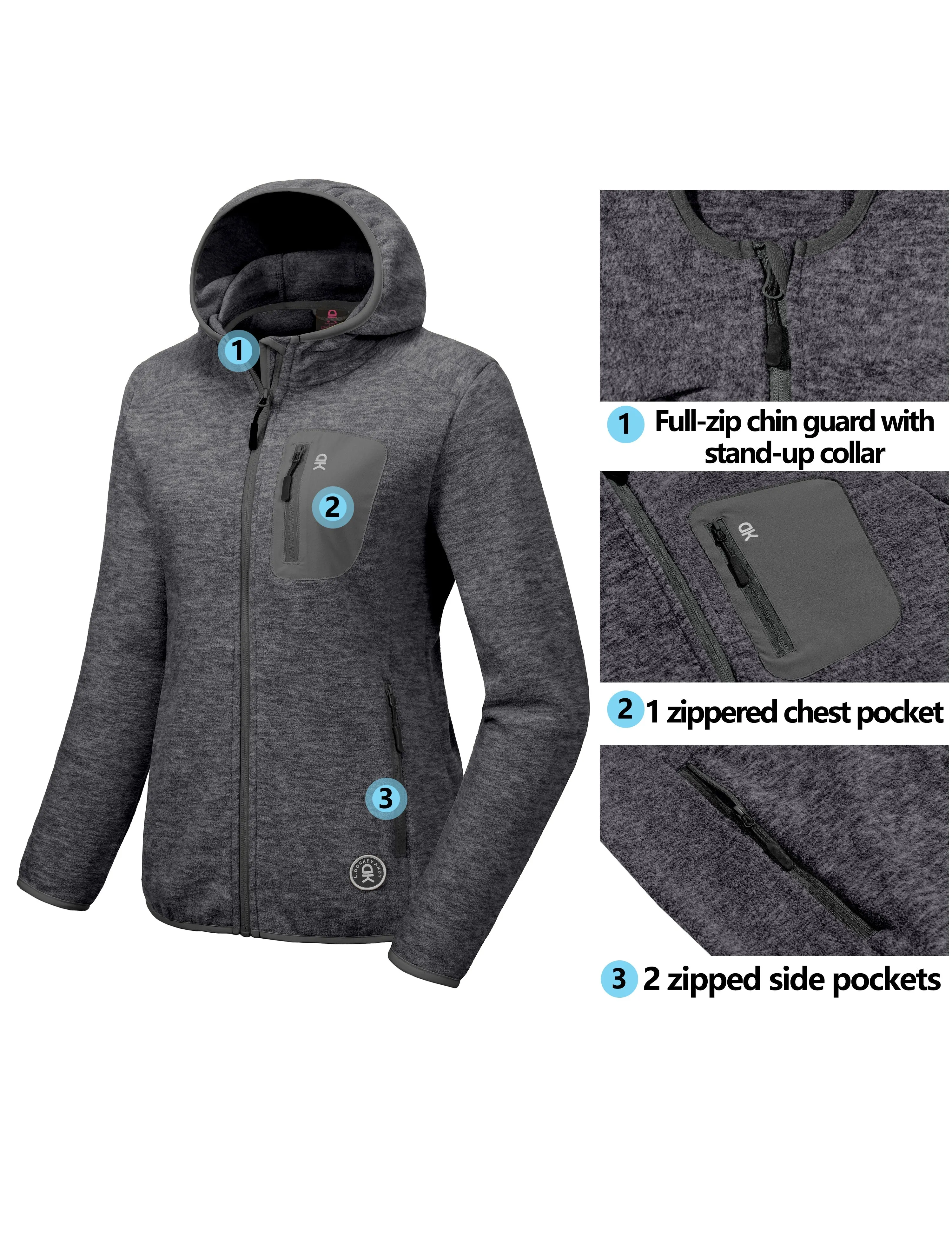 Women's Lightweight Warm Polar Fleece Running Hooded Jacket