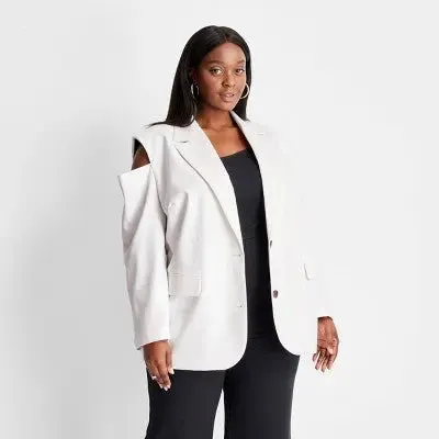 Women's Plus Size Open Shoulder Oversized Blazer - Future Collective with Kahlana Barfield Brown Cream 3X