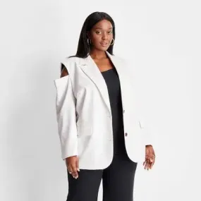 Women's Plus Size Open Shoulder Oversized Blazer - Future Collective with Kahlana Barfield Brown Cream 3X