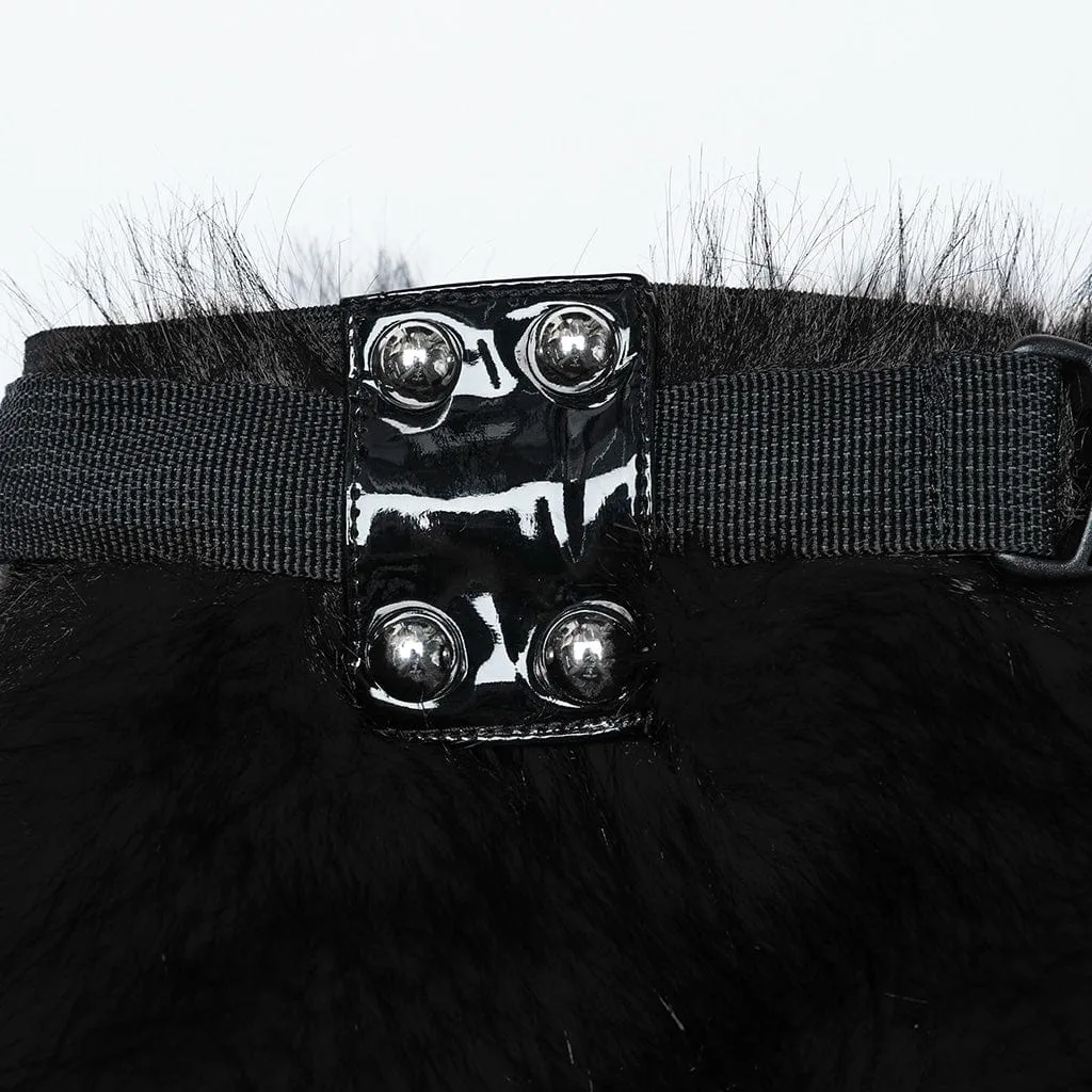 Women's Punk Buckle Faux Fur Leg Warmers Black