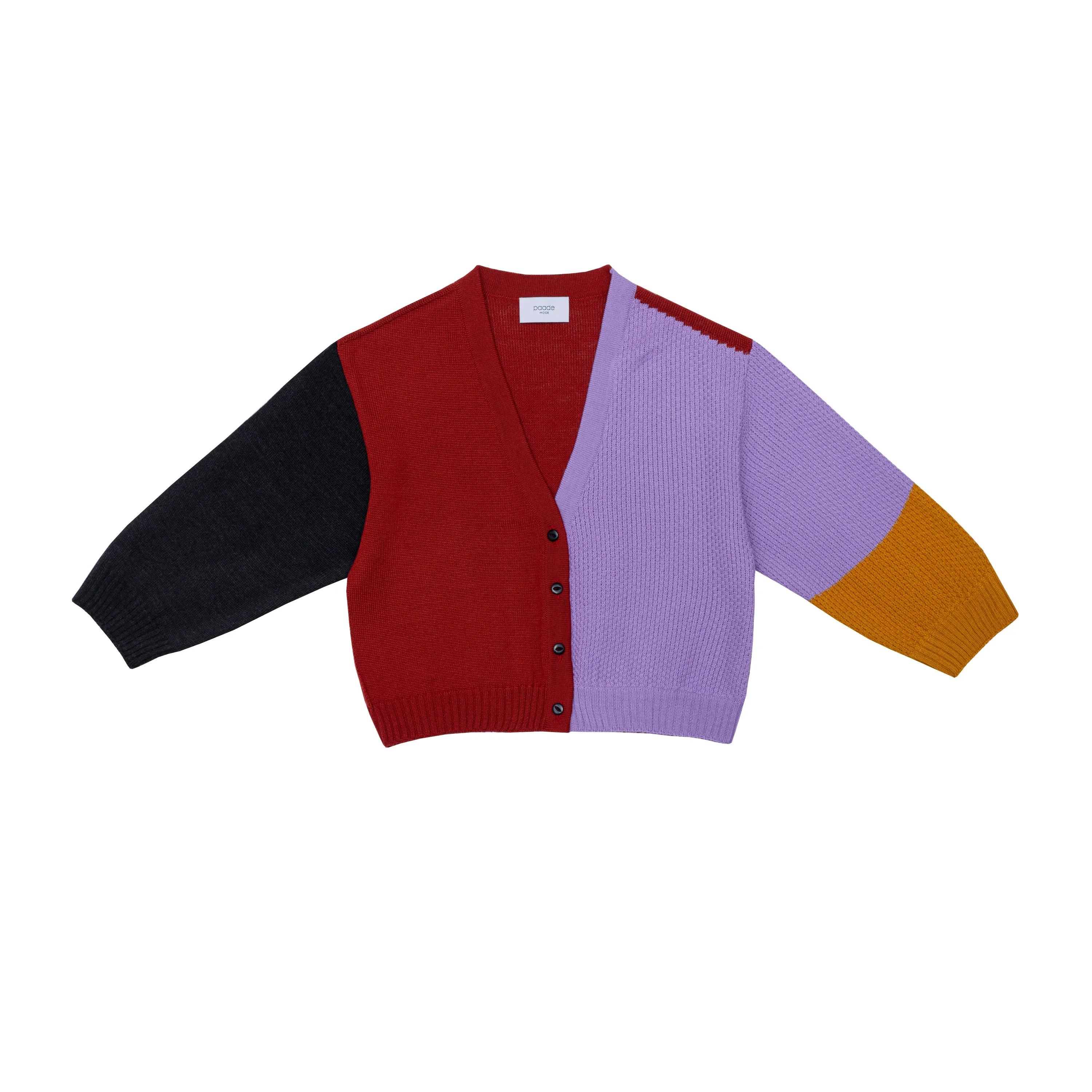 WOOL CARDIGAN-Colorblock Red