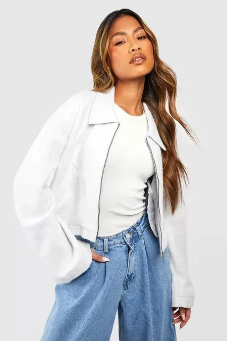 ZIP THROUGH COLLARED JACKET WHITE